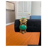 7in Vintage Art Deco Brass Czech Glass Bracelet