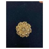 2in Vintage Signed Cordcraft Gold Tone Filigree Brooch Pin