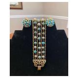 0.75in Signed Kramer Clip-on Earrings and 7.5in Multi-strand Bracelet from Spain