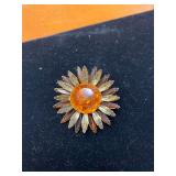 2in Vintage SIgned Judy Lee Amber Flower Brooch