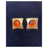 1in Gorgeous Amber and Gold Pierced Earrings