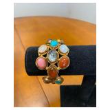 7in (2in wide) Signed "Paris" Heavy Copper Cuff Bracelet w/Natural Stones