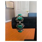 7in Vintage/Antique Green Malachite and Silver Bracelet