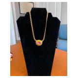 7in Signed Trifari Pink Cabochon Jelly Belly Necklace