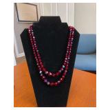 12in Vintage Red Aurora Borealis Crystal 2 Strand Necklace w/Rhinestone Clasp