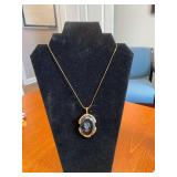 8.5in Gold Tone Necklace w/ 2in Intaglio Female Pendant