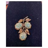 3in Vintage Floral Jade Brooch Pin