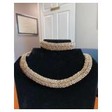 7in Woven Silver Tone Choker Necklace w/ Matching 7.5in Egyptian Revival Bracelet