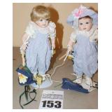 2 Marie Osmond Porcelain Collector Doll on Stands: Flying Kites - signed