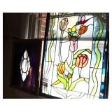 2 Stained Glass Framed Items: (30"x20" - need some repainting (18.5"x13.5")