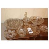 Variety of Glass Serving Pieces - Platter, Bowls, Plates, cruet Jars, etc.