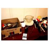 Variety of Kitchen cooking utensils , variety of types of knives & some cooking items
