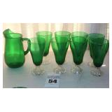 Rare 8 Anchor  Hocking Forest Green Boopie Ice Tea Glasses & Pitcher