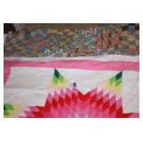 2 Handmade Quilts: Pink Starburst 90"x76"  & Patched Squares 82"x70"