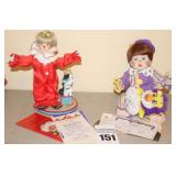2 Ashton Drake Porcelain Clown Dolls : J Knowles McCellan "Tommy the Clown: with circus dog & "Reco" with certificate 31591 & Bubbles - the Little Clown by Mary Treter with certificate 6247HA