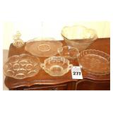 Variety of Glass Serving Pieces - Large Bowl, Tart Dish, Platter, Egg Plate, Handled Dish Cruet etc.