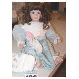 Porcelain Collector Doll From Hamilton Heritage 1992 - "Kristen" made by Laura Cobabe - numbered 0230A - with blanket & rabbit