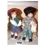 2 -  14" Ganz Cottage Collectible - Porcelain Dolls on Stands - "Pippi" girl & "TJ" boy