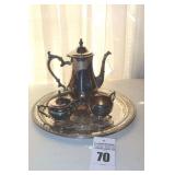 Vintage Silverplate Tea Set: Pot, Tray, Creamer, and Sugar Bowl with Lid