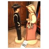 2 Wood Display items - Man & Woman - hand painted
