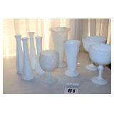 Variety of Milk Glass  items: Vases - some vintage