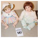 2 Danbury Mint Porcelain Collector Dolls - "Playful Babie Collection "At the Beach" & MB1 1990