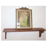 Wood Wall shelf (10"x36"x7") & Vintage Wall Art Print Bluebird Song of Spring by Adelaide Hebel (19"x15")