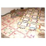 3 Antique Hand Made Quilts (some wear) - 2 Square (61"x58"), Double Wedding Ring (69"x78") & Star Shape (63"x76")