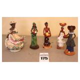 4 Jamaican Wood Statues & Dancing Gild figurine