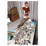 Variety of Costume Jewelry: Necklaces, Watches, Rings, Bracelets,  Pins, Earrings, Wood Stand etc.