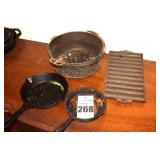 Dutch oven Cast Iron Pot, 2 small Cast Iron Skillets & Cast Iron Cornbread Pan