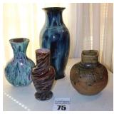 4 Unique Vases/Pots: Pottery, Glass, Hand Crafted