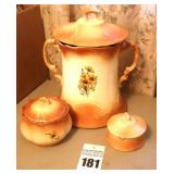 Hand Painted Ceramics: Tall Pot with Lid, 2 Additional Containers with lids                        **Matching lot design #180