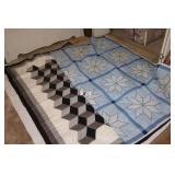 2 Handmade Quilts:  Blue Stars 75"x90"  & Gray& Black 81"x94"