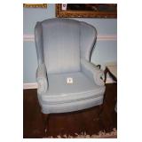 Blue upholstered Wing Back Arm Chair       42"x30"x19"                                          **Matches Lot # 8