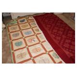 2 Handmade Quilts: Butterfly 80"x82 & Burgandy Squares 83"x68"