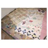 3 Antique Hand Made Quilts (some wear) - Pieced Quilt (72"x72"), Double Ring (58"x74") & Pink Edge (58"x86")