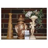 3 Pieces of Ceramic/Glass Decorative Items: urn, vase, angel
