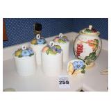 Hand made Ceramic Canister Set with napkin Holder and Cookie Jar
