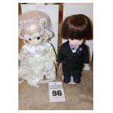 2 Precious Moments Porcelain Dolls - From the Doll Collection - Bride & Groom both on stands with original box