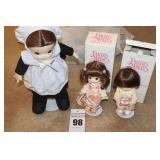 3 Precious Moments Porcelain Dolls - From the Doll Collection -Mini  Ring Bearer and Flower Girl & "Sarah" - on stands with original box