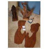 2 Wood Faced Wall Décor from Thailand (29"), wood flower arrangement, & additional wood items