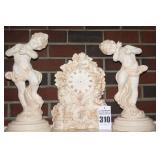 3 Pieces of Ceramic items: Clock & 2 Cherubs