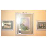 3 Framed & matted Wall Art Pieces: Andres O pinas Landscapes (22"x18.5") & 2 additional prints  (10.5"x12")