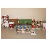 Variety of Decorative Christmas Items; Advent Train, Tray, cups, Bowl etc.