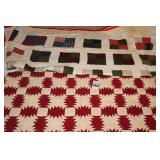 2 Handmade Quilts: Red/White Trim 91"x76"  & Burgandy/Cream 78"x84"
