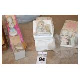 Precious Moments Porcelain Items: 3 & glass heart container - "I
