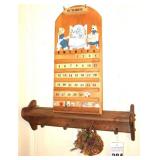 Wood Wall Calendar with interchangeable parts (23"x11"), Wood shelf with pegs (8"x24")