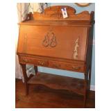 Antique Secretary Desk with drop front, 2 drawers and bottom shelf (inside compartments need to be repaired - all pieces are included)  52"x38"x18.5"closed    33.5" closed