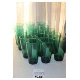 Set of 15 Vintage Green Drinking Glasses
